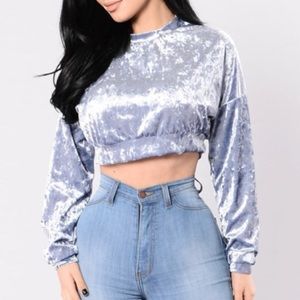 Fashion Nova Light Blue Crushed Velvet Crop Top